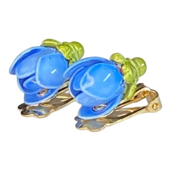 Vintage Coro Blue And Green Enamel Floral Clip-On Earrings